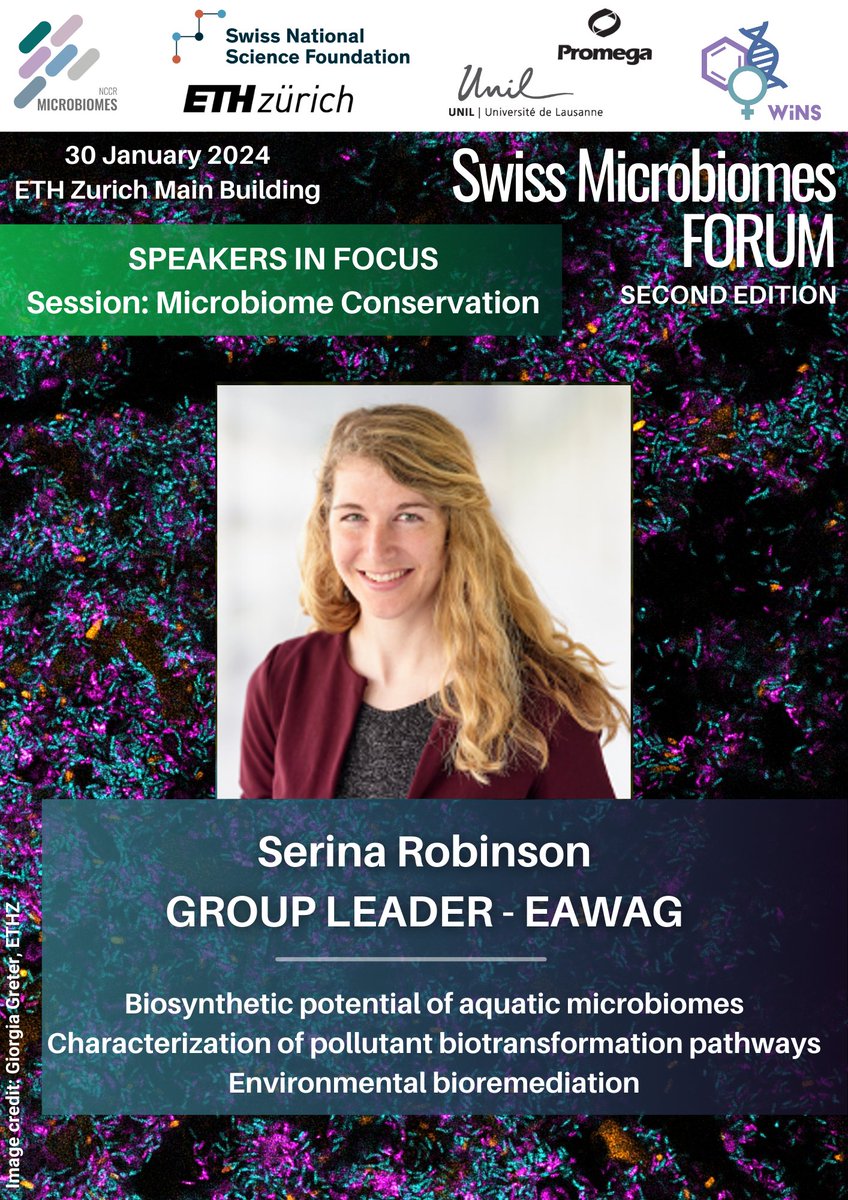 📢The #SwissMicrobiomesForum is next Tuesday, 30 January at <a href="/ETH_en/">ETH Zurich</a>! <a href="/serina_robinson/">Serina Robinson</a> <a href="/EawagResearch/">Eawag</a> will be there to tell us about biodegradation and aquatic microbiomes!
You can still register here:
nccr-microbiomes.ch/tech-transfer/…