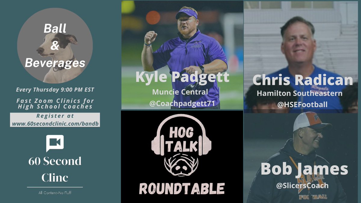 A new week and we are excited to introduce an exciting twist on our popular Roundtable Format! 

As we build up to Hog Talk 2024 we will have an OL Coaches Roundtable with <a href="/Coachpadgett71/">Kyle E Padgett</a> <a href="/slicerscoach/">Bob James</a> <a href="/HSEFootball/">HSE Royal Football</a>'s Coach Radican!

Secure your spot at 60secondclinic.com/bandb