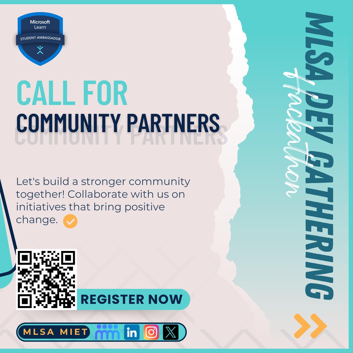 MlsaMiet's tweet photo. 🚀 Exciting News! Join us at DevGathering Hackathon! 🌐 
Calling all Community Partners to collaborate and showcase your projects.
🗓️ March 30-31, '24 | 📍 MIET, Delhi-Roorkee Highway, Meerut
📝 Register: https://t.co/h4xZLkU91q
For updates, follow us 👉 https://t.co/nQlrf91NPA https://t.co/Hu9MPeSP8t