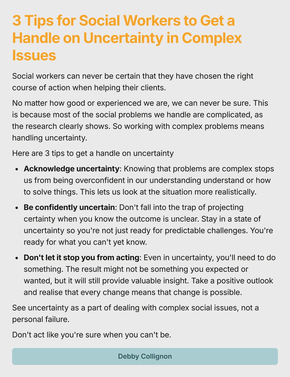 DinPedagogiek's tweet image. 3 Tips for Social Workers to Get a Handle on Uncertainty in Complex Issues

#SocialWork #Uncertainty #NavigatingComplexity  #SocialWorkChallenges #UncertaintyInsights #SocialWorkTips #ProfessionalGrowth #RealisticApproach #UncertaintyInsights