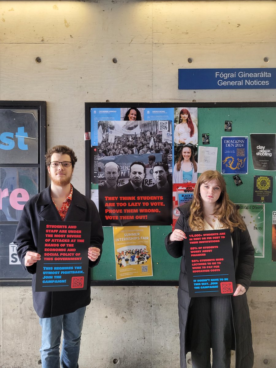 TCDSU_President's tweet photo. Delighted to launch our @tcdsu voter registration campaign with Citizenship Officer @ella_maclennan. They think students are too lazy to vote. Prove them wrong. Vote them out. #HowIrelandWorks #ItsRainingNow @TheUSI https://t.co/NSHnltp6fI