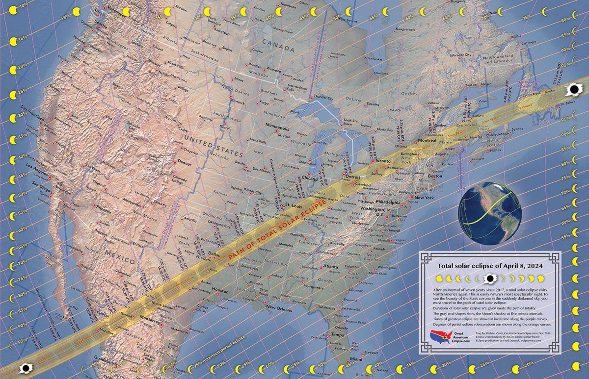 PASS IT ON: Less than 3 months away from the total solar eclipse in the United States on April 8, 2024. Here’s a look at the cities in the path of the total solar eclipse! Map via greatamericaneclipse.com #SolarEclipse #Space