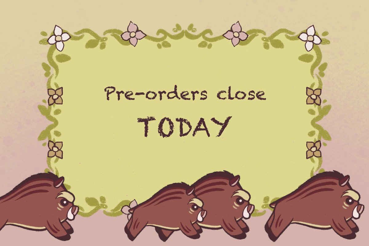 BOAR_ZINE's tweet photo. ✨🐗✨PRE-ORDERS CLOSE TODAY✨🐗✨

Pre-orders are closing today! Hurry up to pre-order our zine before this day ends, at 23:59(GMT-5) the pre-order form will turn into a pumpkin! 🐗

Pre-order the zine: https://t.co/plOLx78Gc9 https://t.co/TIIY93jXXr