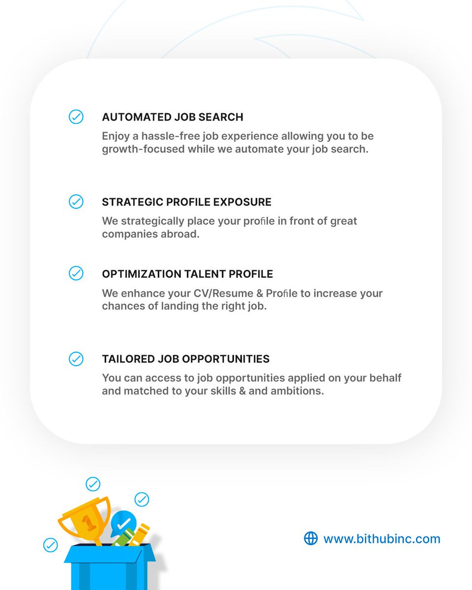 bithubinc_'s tweet photo. Empower your career journey with BitHub's tailored solutions for talents!  From automated job searches to strategic profile exposure, we're dedicated to optimizing your path to success. Your dream job is just a click away. 

 #bithubtalents #careerempowerment #jobsearchoptimized https://t.co/acx6DeBmYD