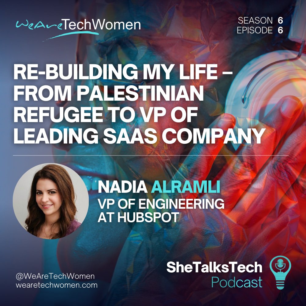 WeAreTechWomen's tweet photo. Our next episode from Season 6 of the #SheTalksTech Podcast is HERE!๐๏ธ
Listen to Episode 6 featuring the inspiring Nadia Alramli, VP of Engineering @HubSpot, discussing 'rebuilding her life - from Palestinian refugee to VP of leading SaaS company' ๐ฅโจ
https://t.co/fFqv9f7sgj https://t.co/B670DLScoq