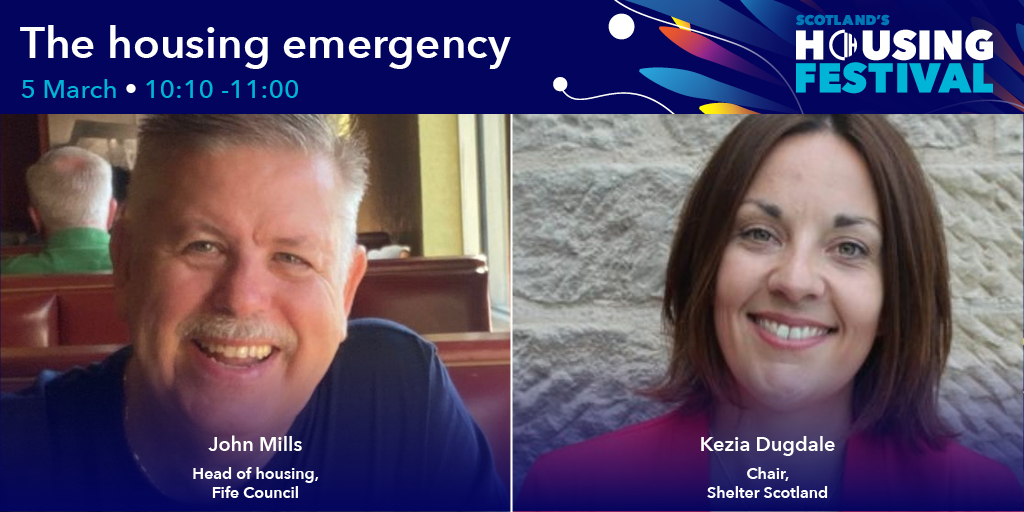 Scotland housing professionals - we’ll be discussing the housing emergency at Scotland’s #HousingFestival &amp; we need you to get involved.

Join John Mills @alachohousing and @kezdugdale as we explore options available &amp; our essential role 👉 bit.ly/3u2DePz