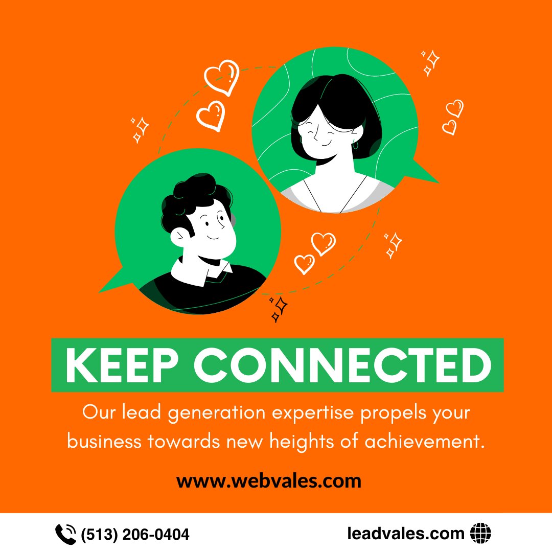 Ready to take your business to new heights? 
Discover the power of lead generation with us! 

Keep connected with LeasVales

#KeepConnected #BusinessTransformation #BusinessGrowth #LeadGeneration #Dataservice