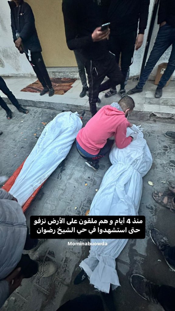 Gaza_2021's tweet photo. they were left on the ground for 4 days, bleeding to death, in Sheikh Radwan neighborhood. https://t.co/16OMHGqN8m