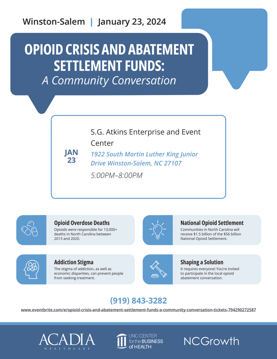 Join our meeting to discuss the opioid crisis & the impact of abatement settlement funds in our community. Together, we can make informed decisions for a healthier, safer future. #CommunityDiscussion #OpioidCrisis #AbatementFunds #ncgrowth Register here: ow.ly/Lc7n50Qqe4E