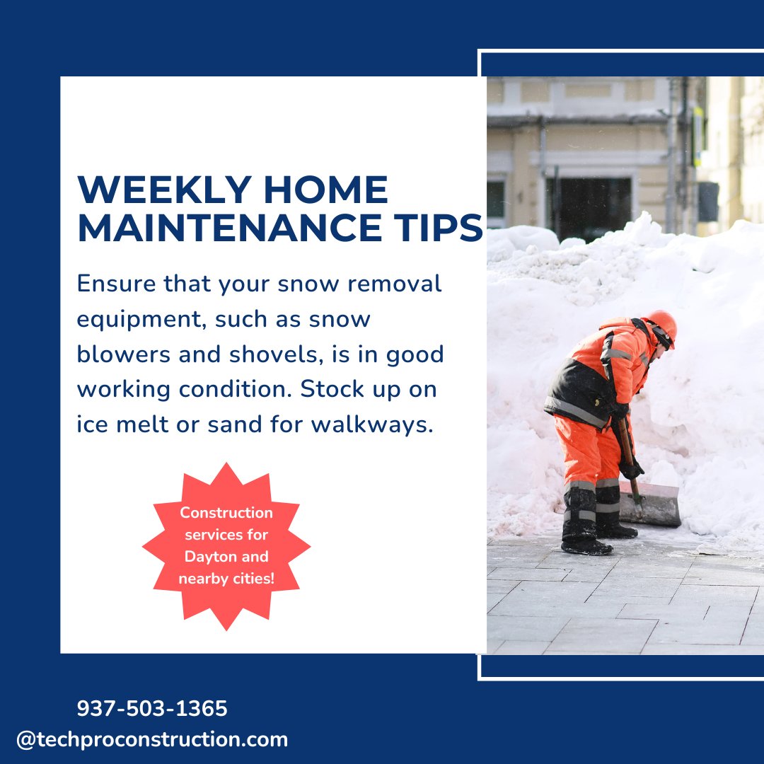 WEEKLY HOME MAINTENANCE TIP
#techproconstruction #techpro #construction #constructionlife #homerenovation #homemaintenance #snow #snowy #snowremoval #daytonohio