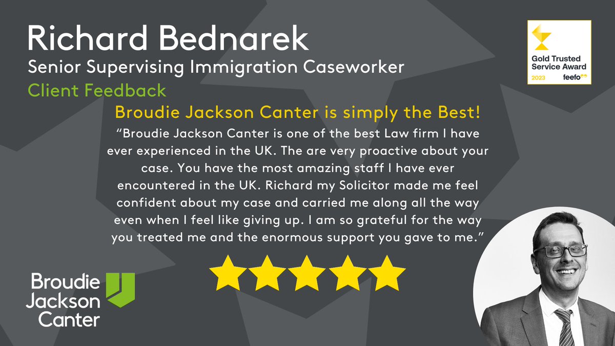 Today we congratulate Richard Bednarek on this piece of fantastic client feedback! ⭐⭐⭐⭐⭐ Find out more about how Richard can help you here: bit.ly/48KnMXL #broudiejacksoncanter #liverpoollawfirm #Testimonial #ClientFeedback #MAPD #Immigrationlaw