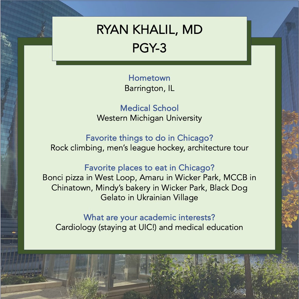 Joining us from Barrington, IL today's resident spotlight: Ryan Khalil! #GoFlames #UICIM