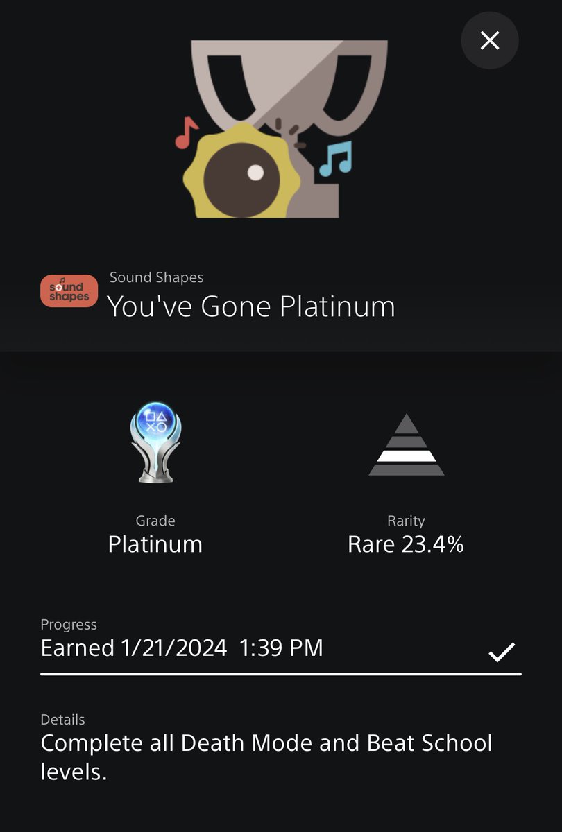 Platinum 283 - Sound Shapes: 

Even on my honeymoon, I'm still unlocking trophies. The grind never stops. 🏆

#platinum #PlayStationTrophy #PSVita #vitaisland #soundshapes #trophyhunter