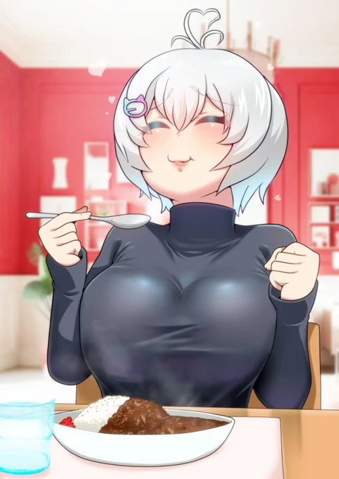 今日は #カレーの日  おいしい電脳欧風カレーを食べるシロちゃん #電脳少女シロ#SiroArt 