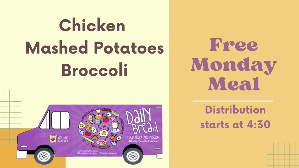 Today! Free meal Monday distribution starts at 4:30 p.m. until 5:30 p.m. at St. Paul's Lutheran Church, 4007 Main Street. Open to anyone in the community that needs a meal.