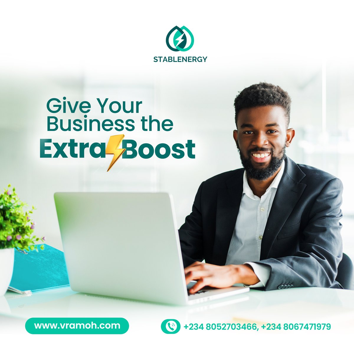 Supercharge your business with the extra boost it deserves! 🚀✨ Elevate your success and achieve new heights with unstoppable energy. Visit vramoh.com for more or call the following numbers: +234 805 270 3466 +234 806 747 1979 #BusinessBoost #Stablenergy #Nigeria