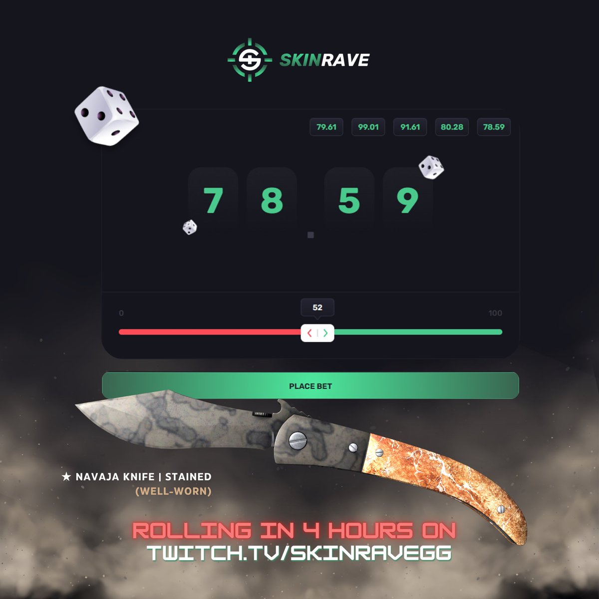 🚨LIVE NOW🚨

🎲 Introducing our newest dice game! 

🎉 Plus, we're hosting a thrilling knife giveaway!

🔪 To Enter the Knife Giveaway:

1️⃣ Drop your Twitch username in the comments  
2️⃣ Twitch subs only 
3️⃣ Must watch LIVE!

Rolling in 4 hours on twitch.tv/skinravegg