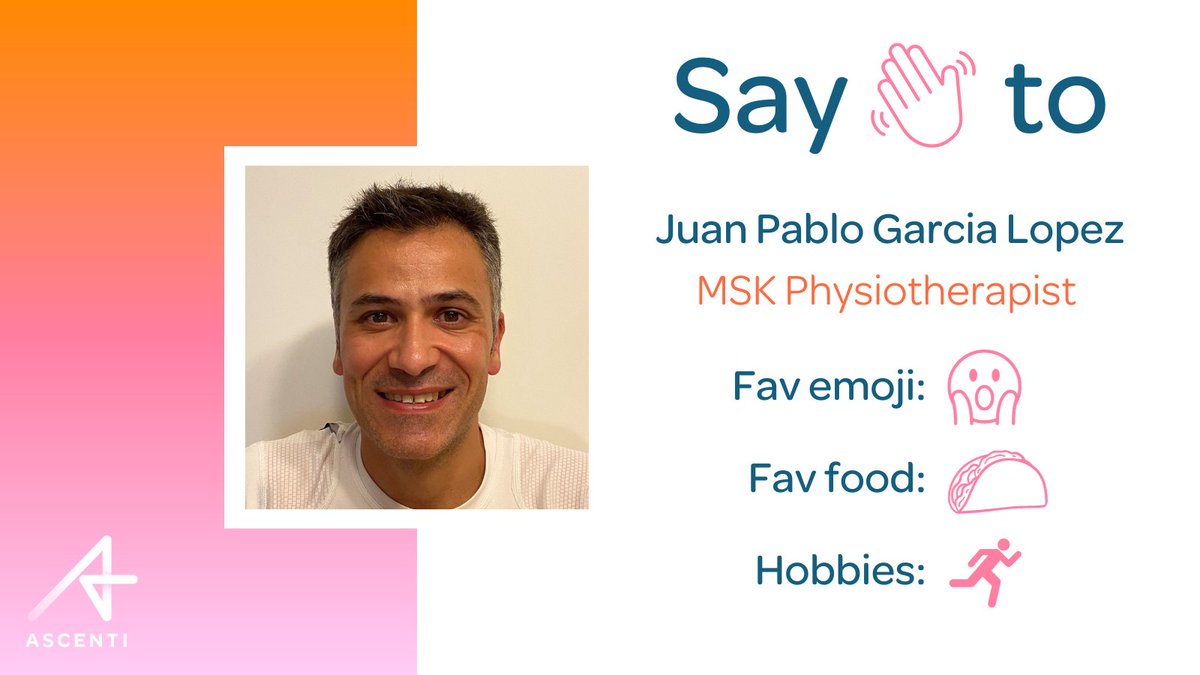 It is newbie Monday at Ascenti and we want to say hi to MSK Physiotherapist, Juan Pablo Garcia Lopez.

Juan joined the Ascenti Physiotherapy Team in October and treats patients in our Brentford clinic.

Can you guess the fun facts about Juan based on the icons?

#NewbieMonday