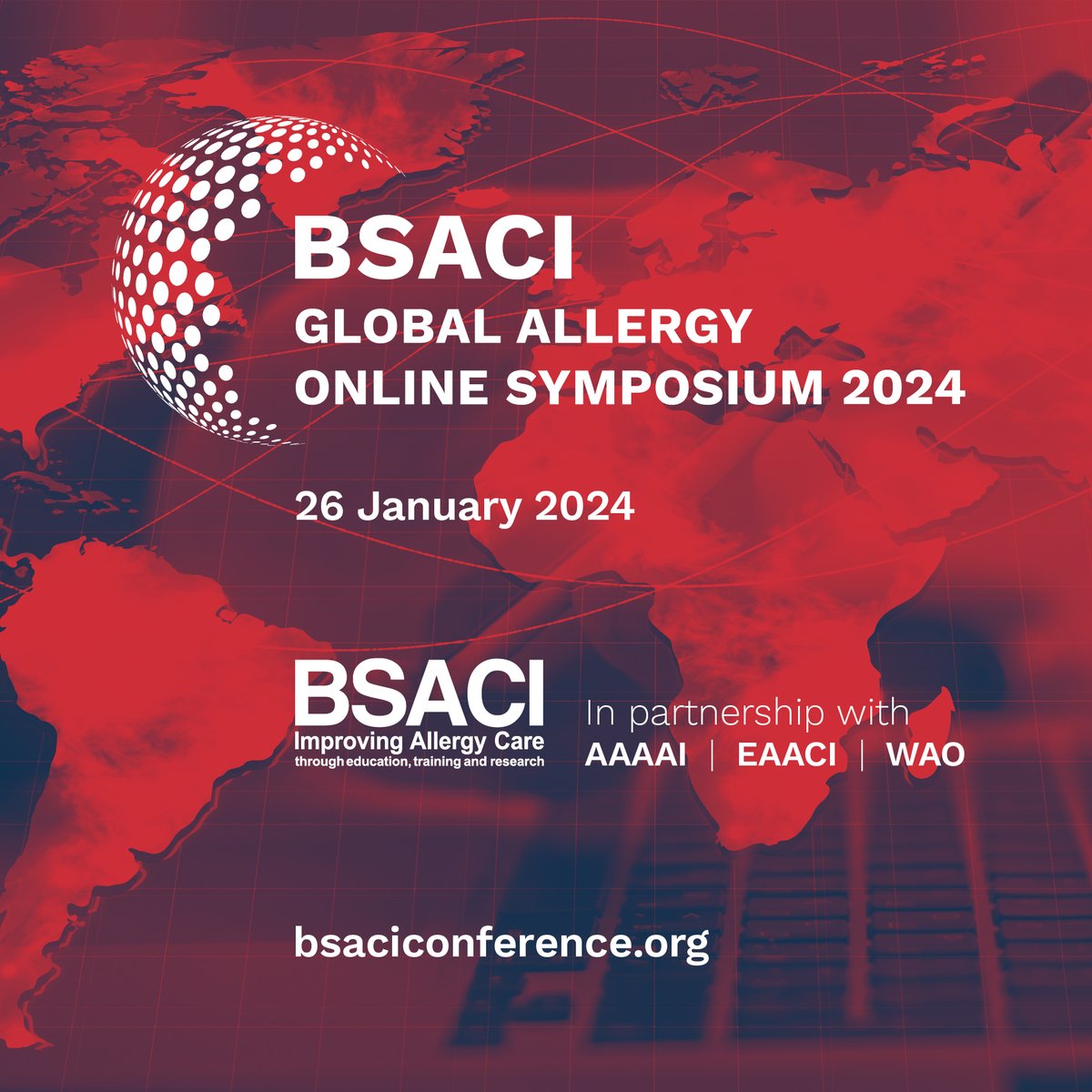 #BSACISOTA24 is happening this Friday 26th January! Earn 6 CPD points when you attend the Global Allergy Online Symposium. Register now at bsaciconference.org. @BSACI_Allergy in partnership with @worldallergy, @AAAAI_org and @EAACI_HQ