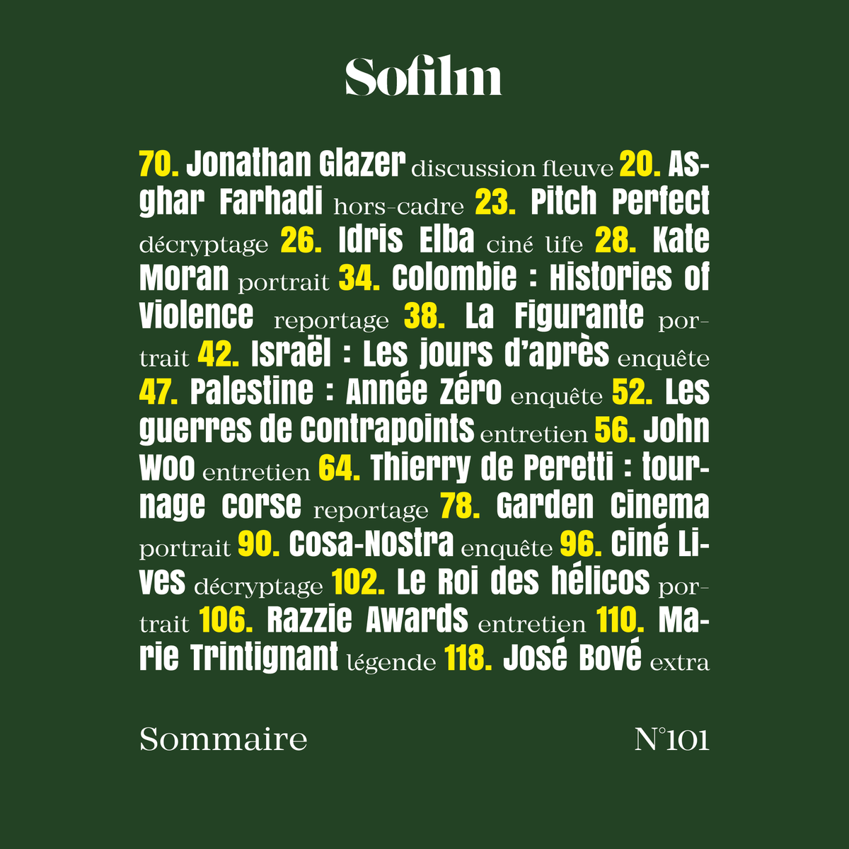 🕶️ SOFILM 101 - Jonathan Glazer en couverture.

Sommaire complet &amp; commande : bit.ly/3SpILtu