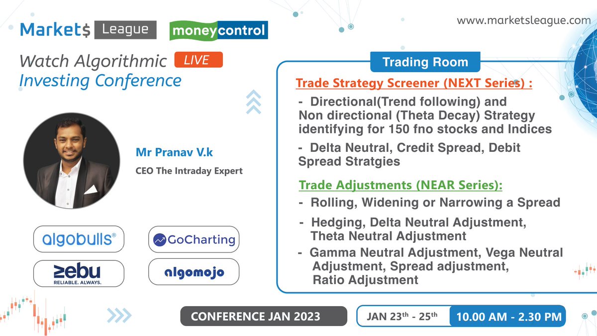 pranav__vk's tweet photo. I'll be speaking tomorrow from 10am to 10:30am on Money Management and Capital Diversification

Get 80% off using the link below 
https://t.co/BtTcdtLUt8

See you live at 10am on 23rd Jan 2024

@marketsleague
@AshDevanampriya
@moneycontrolcom 
@AlgoBulls 
@algomojo 
@gocharting https://t.co/ZsAOULL9nc