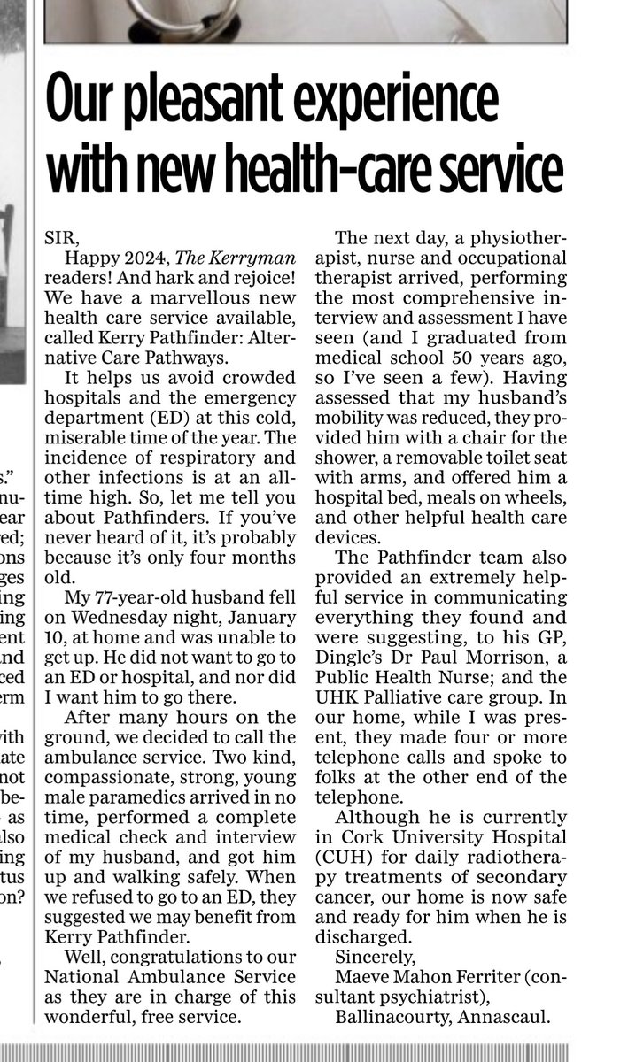 An incredibly informative and encouraging letter in last week's @kerryman_ie about the new Pathfinder Service available in Kerry. To read more about how Pathfinder works, go to bit.ly/47FzgdT