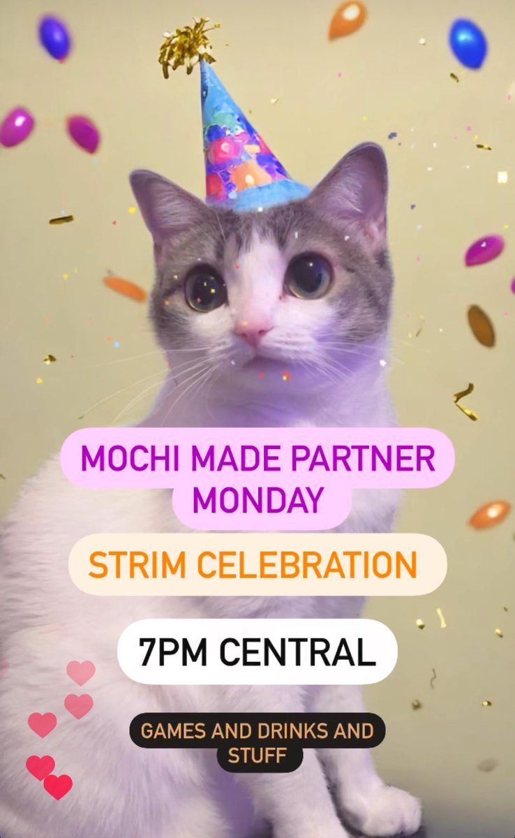 Hi frens, I’ll be celebrating getting Partner later today, 1/22 at 7pm Central with some games and drinkies on my stream. Ok bye I love you.