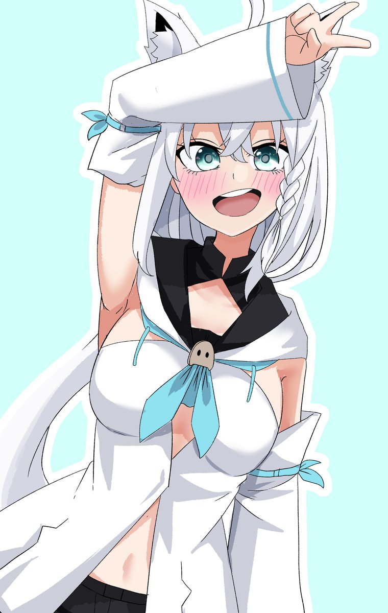 フブキ「#絵フブキ こぉーんっ(^・ω・^§)ノ」|みなづきのイラスト