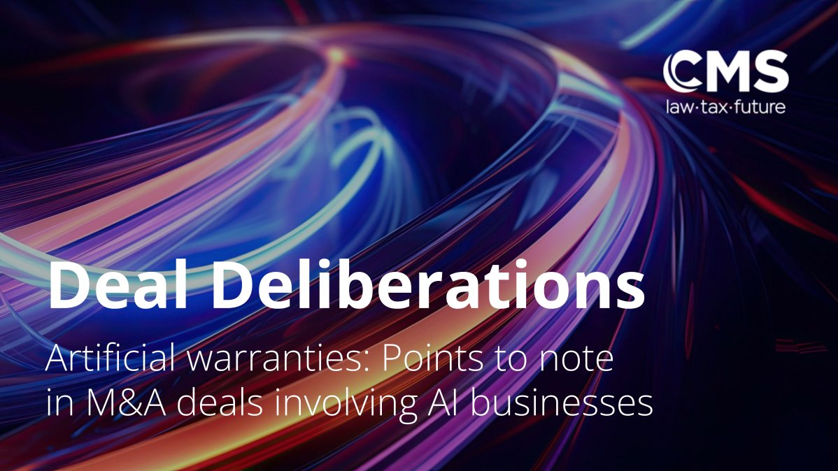 This Deal Deliberations article explores points to note in M&A deals involving AI businesses. Read it here: cms.law/en/gbr/publica… #CMSlaw #DealDeliberations #CMScorporate #mergers #acquisition #artificialintelligence