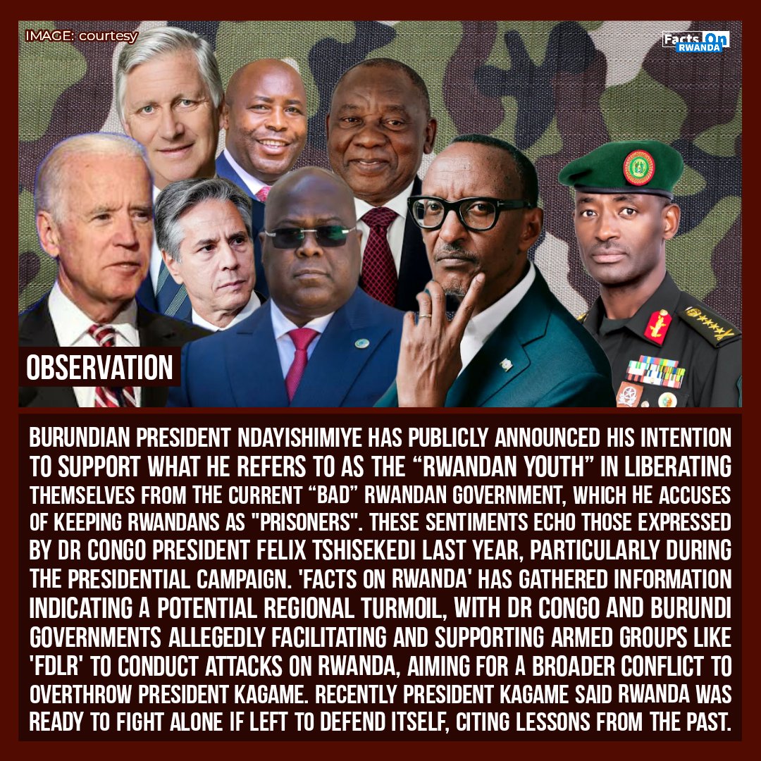 RWANDA: While in Kinshasa, the capital of DR Congo, President Ndayishimiye of Burundi announced to Congolese youth that Rwanda is the enemy of Congo and Burundi and that he will often help the President of Rwanda to be removed from power. #FactsOnRwanda