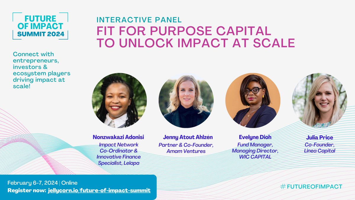 WeForXoco's tweet image. Let&apos;s talk about Fit-for-Purpose Capital! 💸

Join us for an inspiring session diving into financial #innovation at the Future of Impact Summit 2024!

Get your ticket now:
jellycorn.io/future-of-impa…

#SDGs #impactinvesting