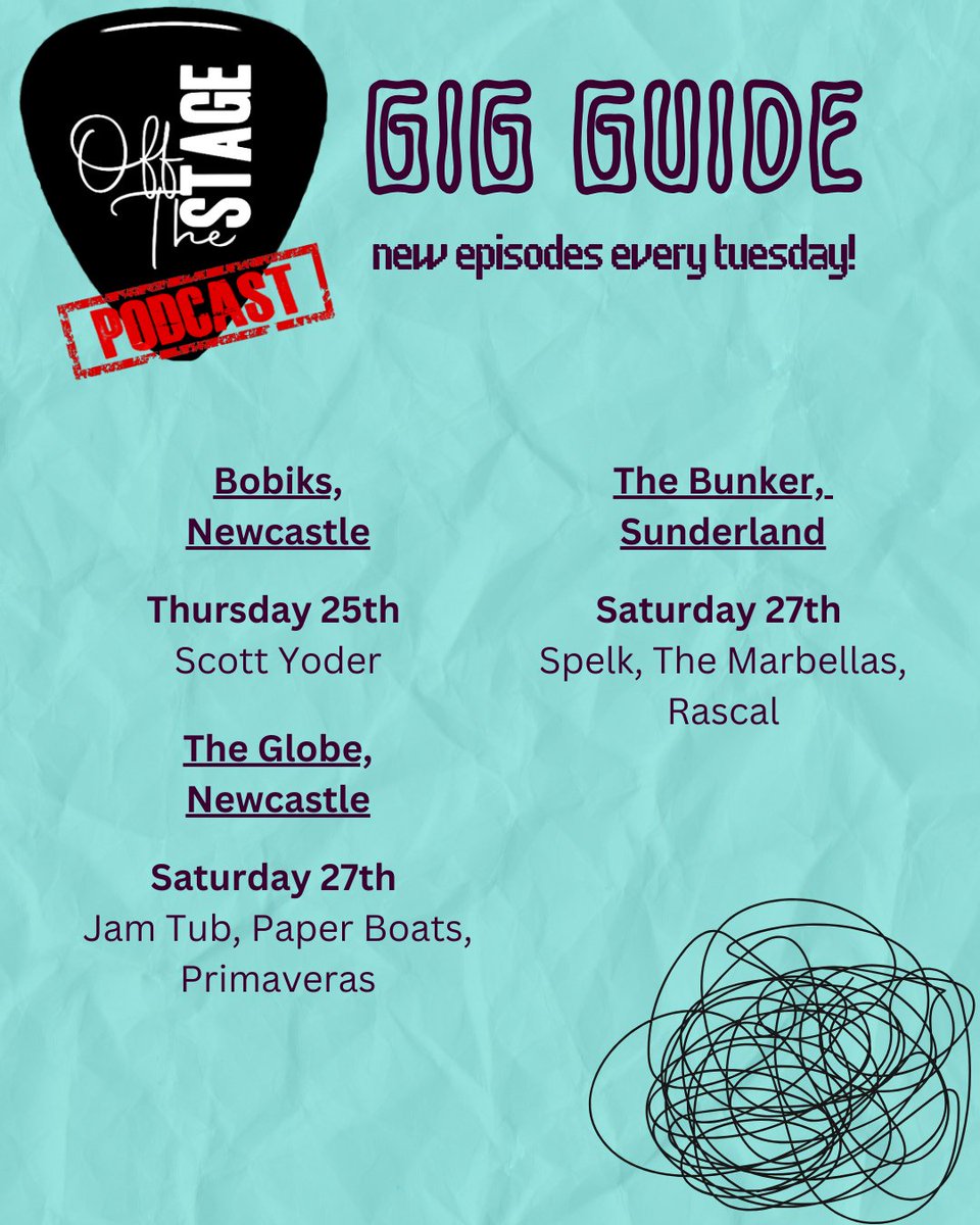 Off The Stage Gig Guide! - 1/2 Which event are you wanting to see? @bobiksncl @the_globe_newcastle @thebunkercic #Gigguide #podcast #music #livemusic #talk #events #northeast #musician #band #gig #vibe #nightout #goodvibes #vibes #tour