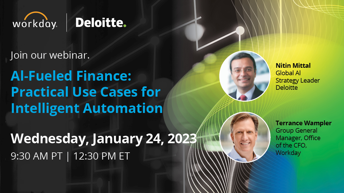 How can finance teams use AI to create value? Watch LinkedIn Live broadcast for insights from Nitin Mittal and Terrance Wampler: w.day/4aRzBNl

#WDAYChats @Deloitte @Workday #Nitin Mittal #Terrance Wampler