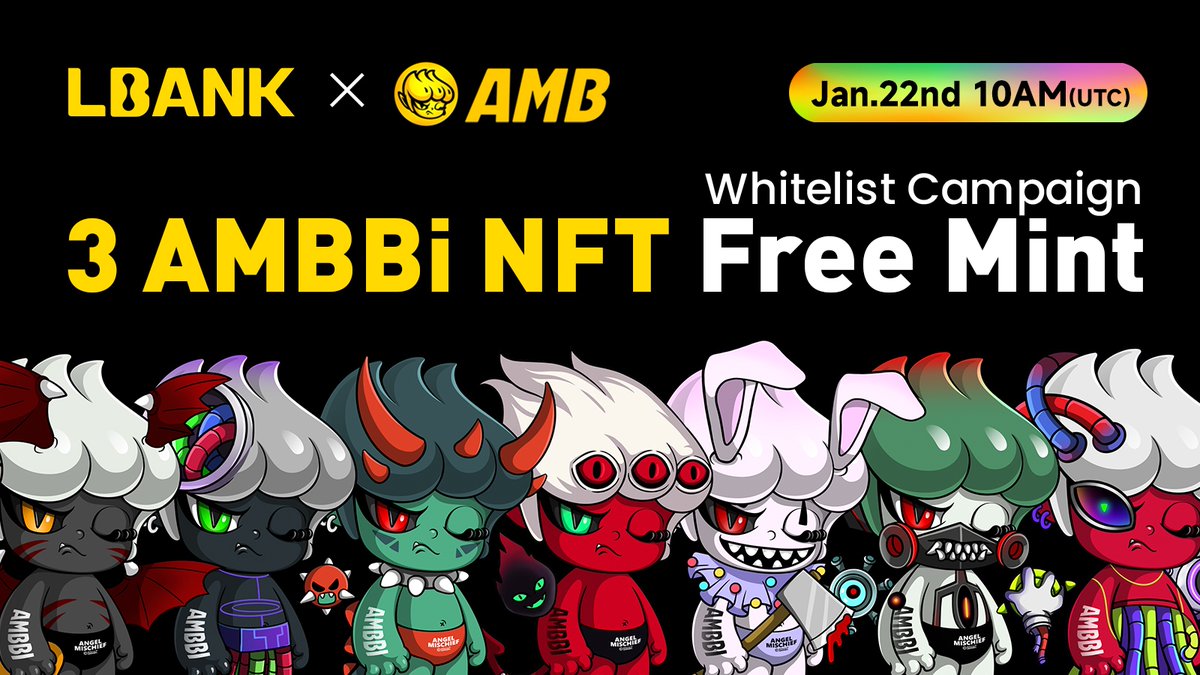 #LBank have teamed up with <a href="/CryptoAMBBi/">AMBBi</a> $3,000 in $AMB NFT GIVEAWAY !

How to get AMBBi NFT Free Mint Whitelist Spots:
✅Follow <a href="/LBank_Exchange/">LBank.com</a> &amp; <a href="/CryptoAMBBi/">AMBBi</a>
✅Like ➡️ RT &amp; Tag 3 friends

Draw 3 lucky winners to win NFT worth $1,000 each

⏰3 days countdown🔥 #NFTGiveaway