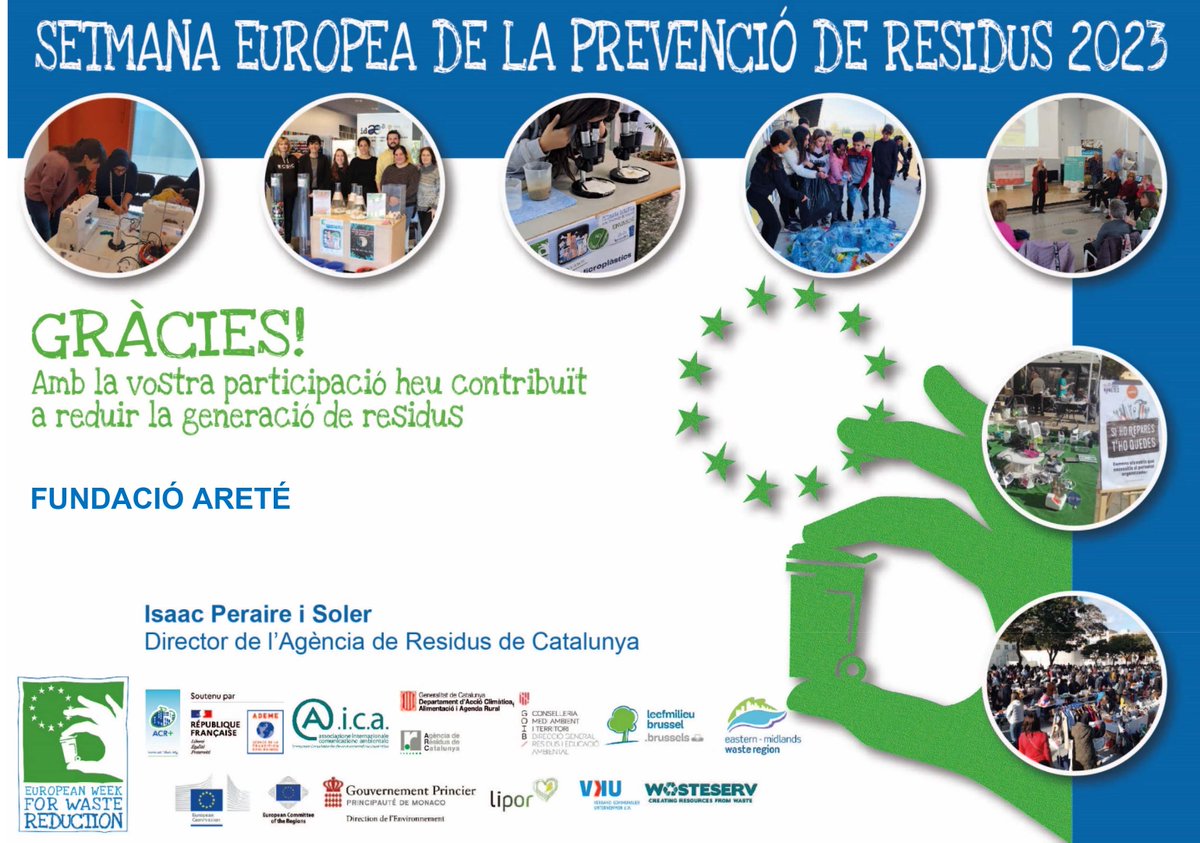 ✅Rebem el diploma d'agraïment per la participació a la Setmana Europea de la Prevenció de Residus 2023. Gràcies @residuscat @isaacperaire! Des d'Areté i @Osonament continuarem ferms desenvolupant accions per la millora del medi ambient.♻️
#ewwrcat #notemboliquis #ewwr23