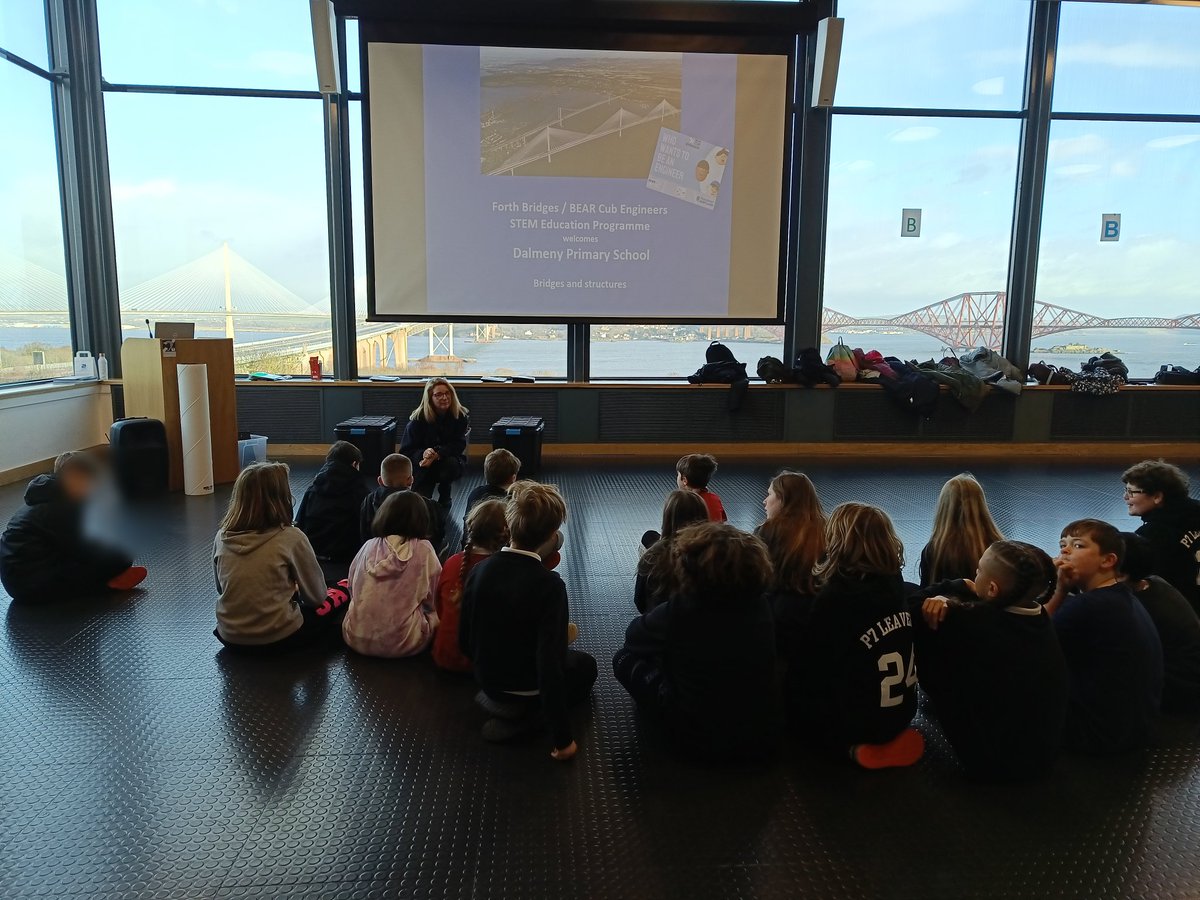 SchoolDalmeny's tweet photo. P6/7 have arrived after the bus and a walk. Not a bad view at all! 🌉 #DalmenySHINES https://t.co/tD7E4JhgkD