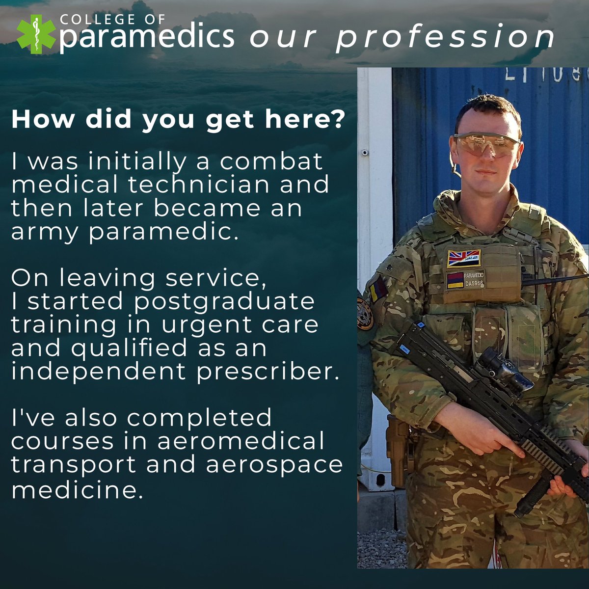 ParamedicsUK's tweet photo. This year we'll be exploring and sharing the various roles within our incredible profession ๐
First up we have Nathanael Davidson MCPara - In-flight medical officer โ๏ธ
Any questions? Drop them in the comments ๐
Want to get involved - send us a message โ๏ธ
#OurProfession https://t.co/b2aUAfOjLR