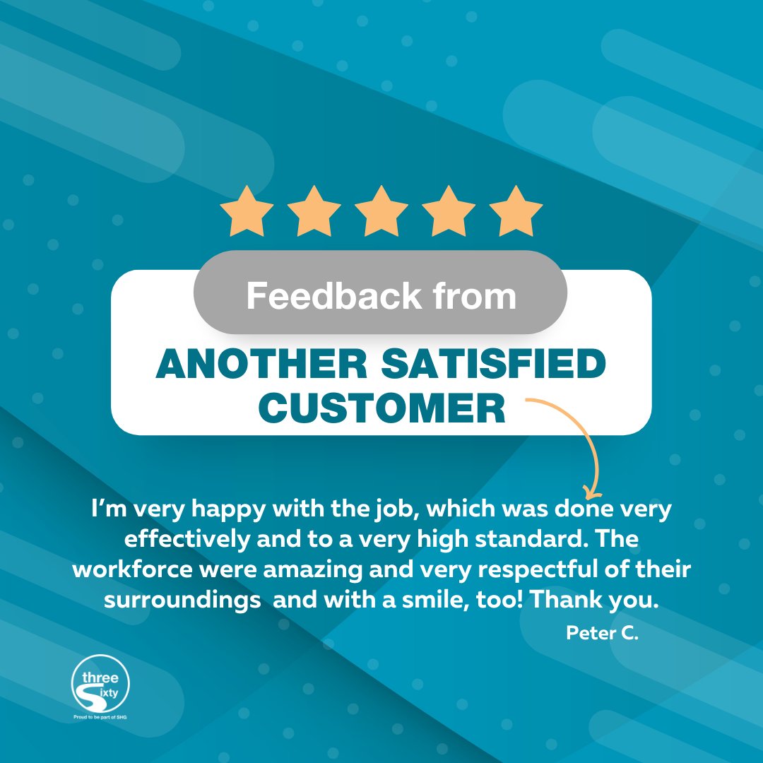 Delighted to receive this positive feedback.  Peter C said:

"I'm very happy with the job, which was done very effectively and to a very high standard. The workforce were amazing and very respectful of their surroundings and with a smile, too! Thank you."