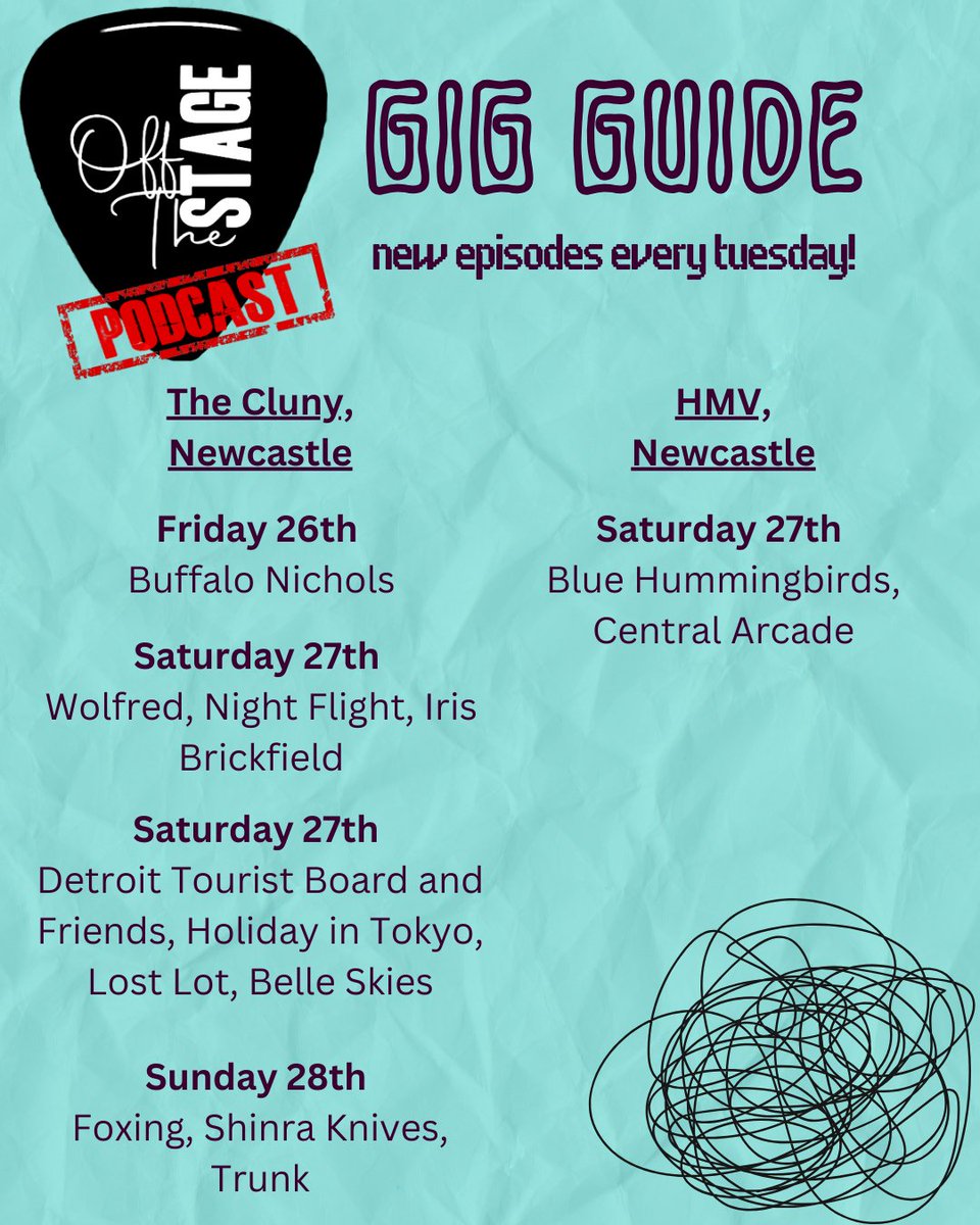 Off The Stage Gig Guide! - 2/2 #Newcastle Which act are you wanting to see? @thecluny @hmvnewcastle #Gigguide #podcast #music #livemusic #talk #events #northeast #musician #band #gig #vibe #nightout #goodvibes #vibes #tour