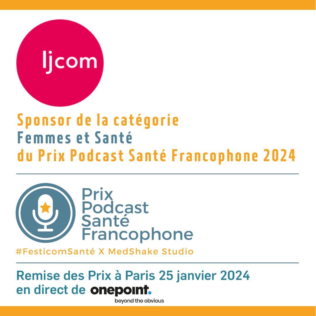 Festival de la Communication Santé (@festicomsante) on Twitter photo 🎧 Prix #PodcastSanté Francophone #FestiComSanté x <a href="/medshakestudio/">MedShake Studio</a> - 2024
Merci à <a href="/AgenceLJCom/">LJ Com</a> ➡️ Sponsor de la catégorie "#femmes et #santé" cc <a href="/LauJacq/">Laurence Jacquillat</a>
⚡️⚡️ La remise des prix sera le 25 janvier 2024
🖥️ Vous souhaitez y assister ? Inscrivez-vous vite pour la diffusion 🎧 Prix #PodcastSanté Francophone #FestiComSanté x <a href="/medshakestudio/">MedShake Studio</a> - 2024
Merci à <a href="/AgenceLJCom/">LJ Com</a> ➡️ Sponsor de la catégorie "#femmes et #santé" cc <a href="/LauJacq/">Laurence Jacquillat</a>
⚡️⚡️ La remise des prix sera le 25 janvier 2024
🖥️ Vous souhaitez y assister ? Inscrivez-vous vite pour la diffusion