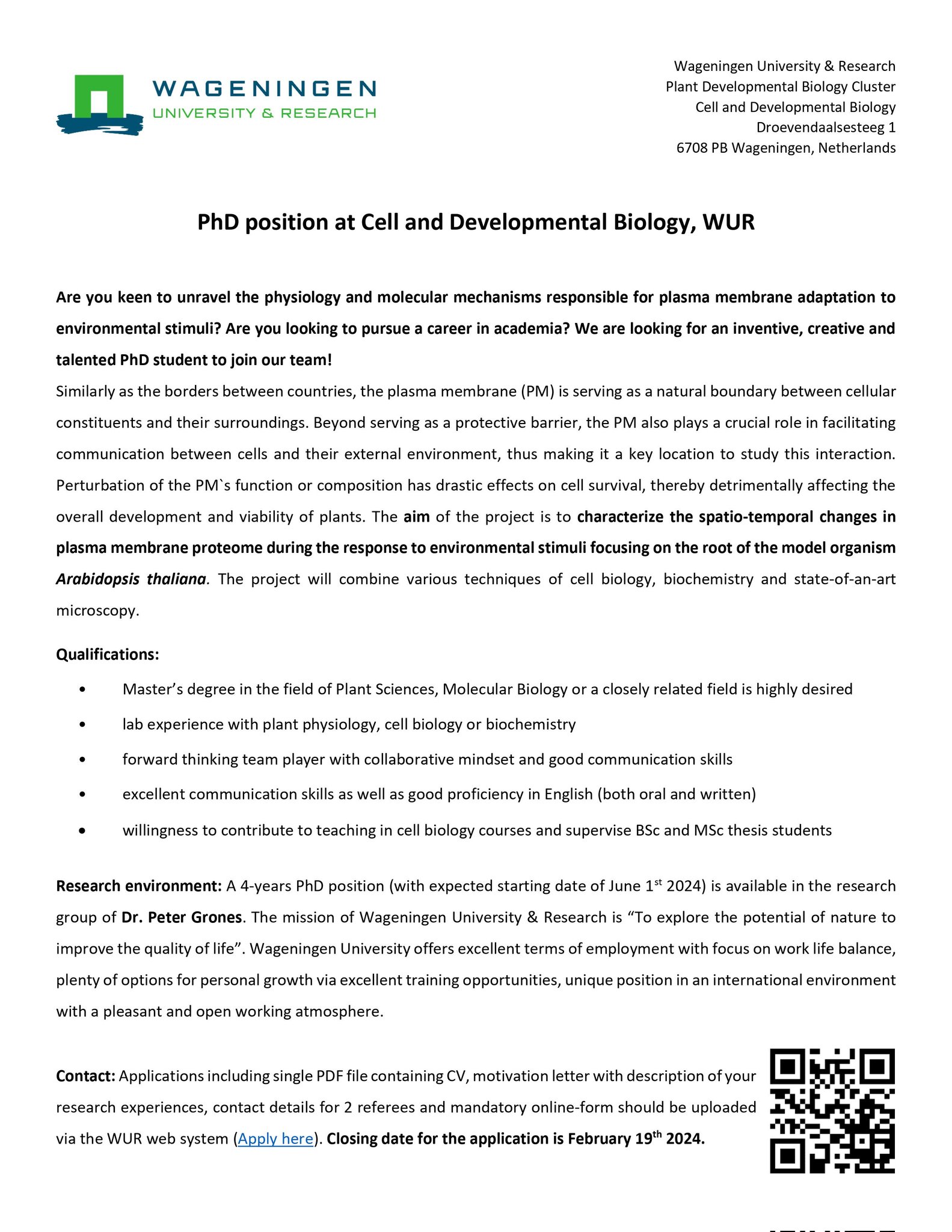 phd positions in developmental biology