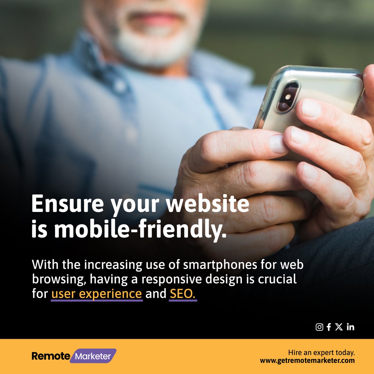 RemoteMarketer_'s tweet photo. With the increasing number of people browsing the web on smartphones, having a responsive design is essential. It not only enhances user experience but also boosts your SEO rankings. Remote Marketer is your best bet for Digital Marketing Solutions. Contact us today! 🚀#SEO #SEM https://t.co/eNJ0iPE4EA