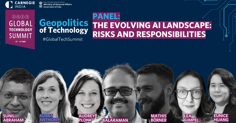 CarnegieIndia's tweet photo. Day 3 of #GlobalTechSummit 2023 brought a deep dive into Artificial Intelligence! 🤖
💡 Explore the cutting-edge discussions on the future, military applications, and regulation of AI. Stay informed on the latest insights shaping the AI landscape. 

#TechTalks #Innovation