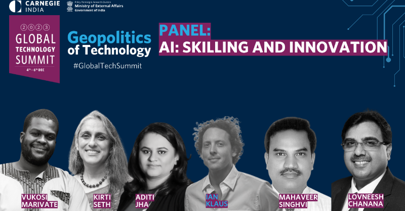 CarnegieIndia's tweet photo. Day 3 of #GlobalTechSummit 2023 brought a deep dive into Artificial Intelligence! 🤖
💡 Explore the cutting-edge discussions on the future, military applications, and regulation of AI. Stay informed on the latest insights shaping the AI landscape. 

#TechTalks #Innovation