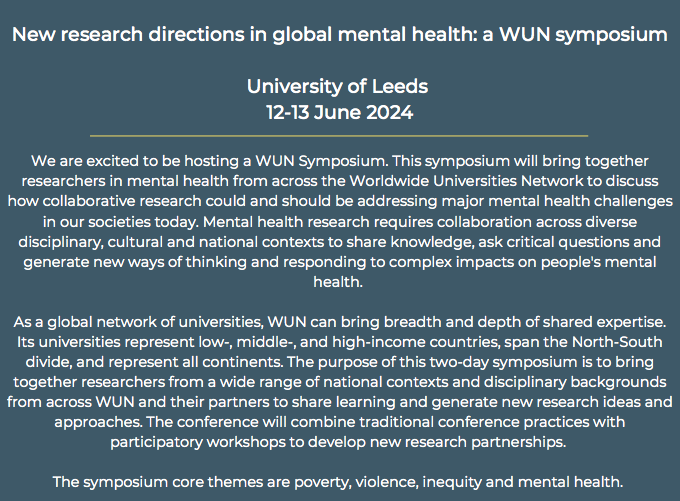 LIMHRN will be hosting a symposium on new directions in global mental health research on 12-13th June 2024 at the University of Leeds. See below for more details.