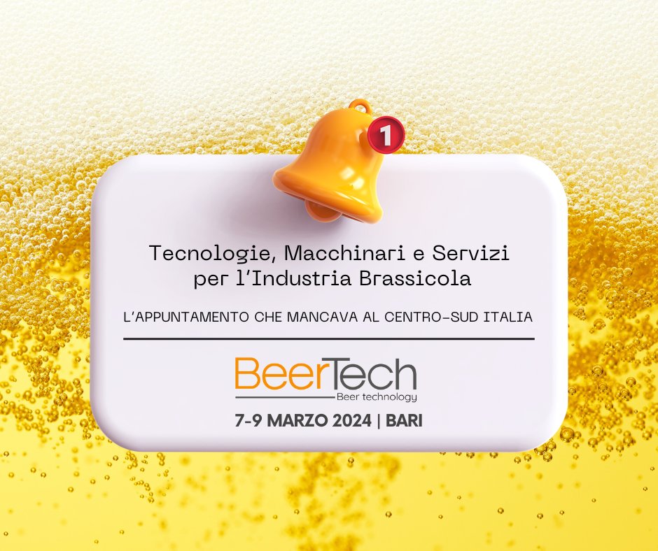 #BEERTECH 𝟳 - 𝟵 𝗠𝗮𝗿𝘇𝗼 𝟮𝟬𝟮𝟰, 𝗕𝗮𝗿𝗶 Fiera del Levante - Tecnologie, Macchinari e Servizi per la Produzione di Birra Artigianale.
Elenco espositori: bit.ly/3tSND0V
𝘀𝗰𝗮𝗿𝗶𝗰𝗮 𝗶𝗹 𝗯𝗶𝗴𝗹𝗶𝗲𝘁𝘁𝗼 𝗴𝗿𝗮𝘁𝘂𝗶𝘁𝗼: bit.ly/3vKfn8i