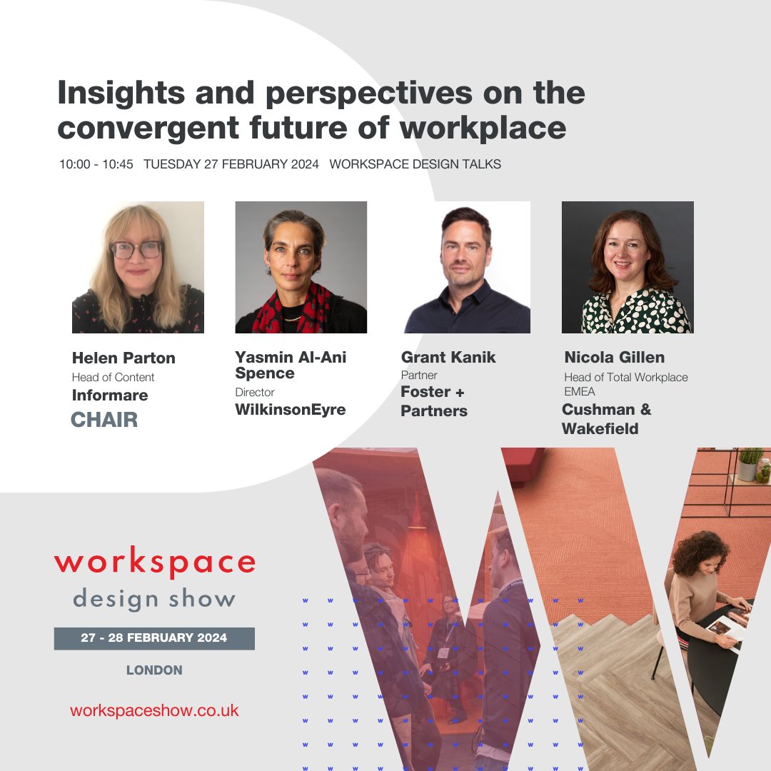 WorkspaceShowUK's tweet image. 🚀 Session Alert 🚀
📆 27 February 
🕙 10:00 – 10:45 AM

Join us at the Workspace Design Talks session  &quot;Insights and Perspectives on the Convergent Future of Workplace&quot;.

Register now to attend the session: rb.gy/3seei5

#WorkspaceDesignShowLondon #DesignTalks2024