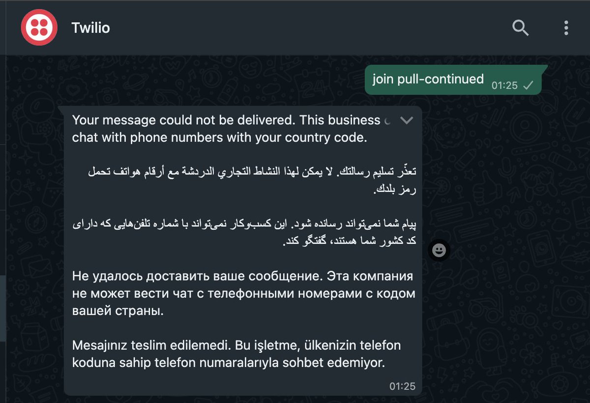 ozqurozalp's tweet photo. Hey @twilio 

Why we can't use your WhatsApp API in Turkey(+90) https://t.co/xyy5CiRT64