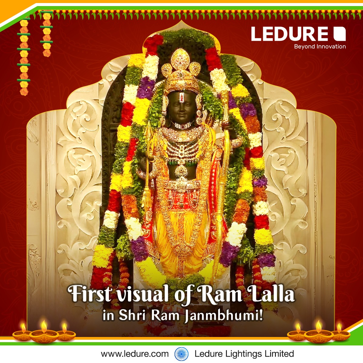 LEDURELIGHTINGS's tweet photo. Blessings Unveiled: The First Visual of Lord Ram in Shri Ram Janmbhumi, Ayodhya by Ledure Lightings Limited!๐
Witnessing the harmonious blend of tradition & innovation as our team illuminates the spiritual essence with state-of-the-art LED technology.
#myledure #RamLallaVirajman https://t.co/MVqSBnZLsq