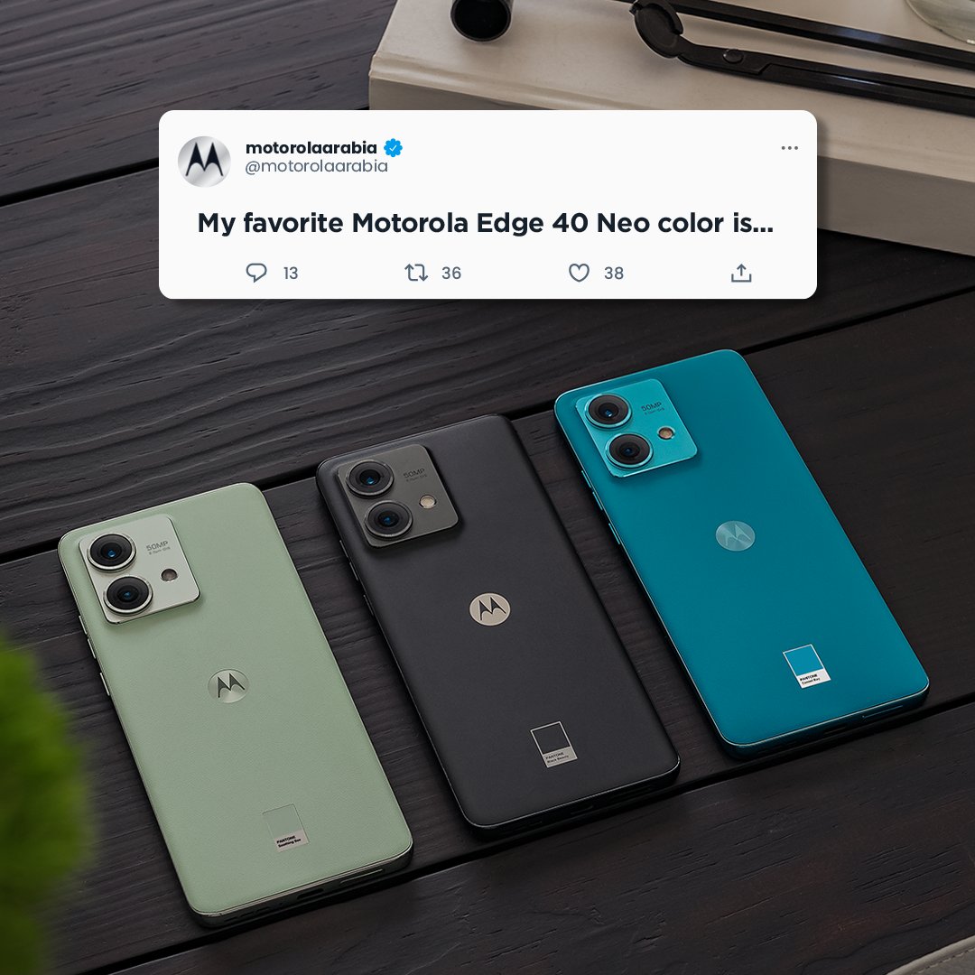 Fill in the blanks... Is it going to be Soothing Sea? Black Beauty? Or Caneel Bay? 🤔  

#Motorola #Edge40Neo 

أكمل الفراغات….وش بيكون اللون، أزرق ناعم ولا الأسود ولا كانيل باي؟ 🤔 

#موتورولا